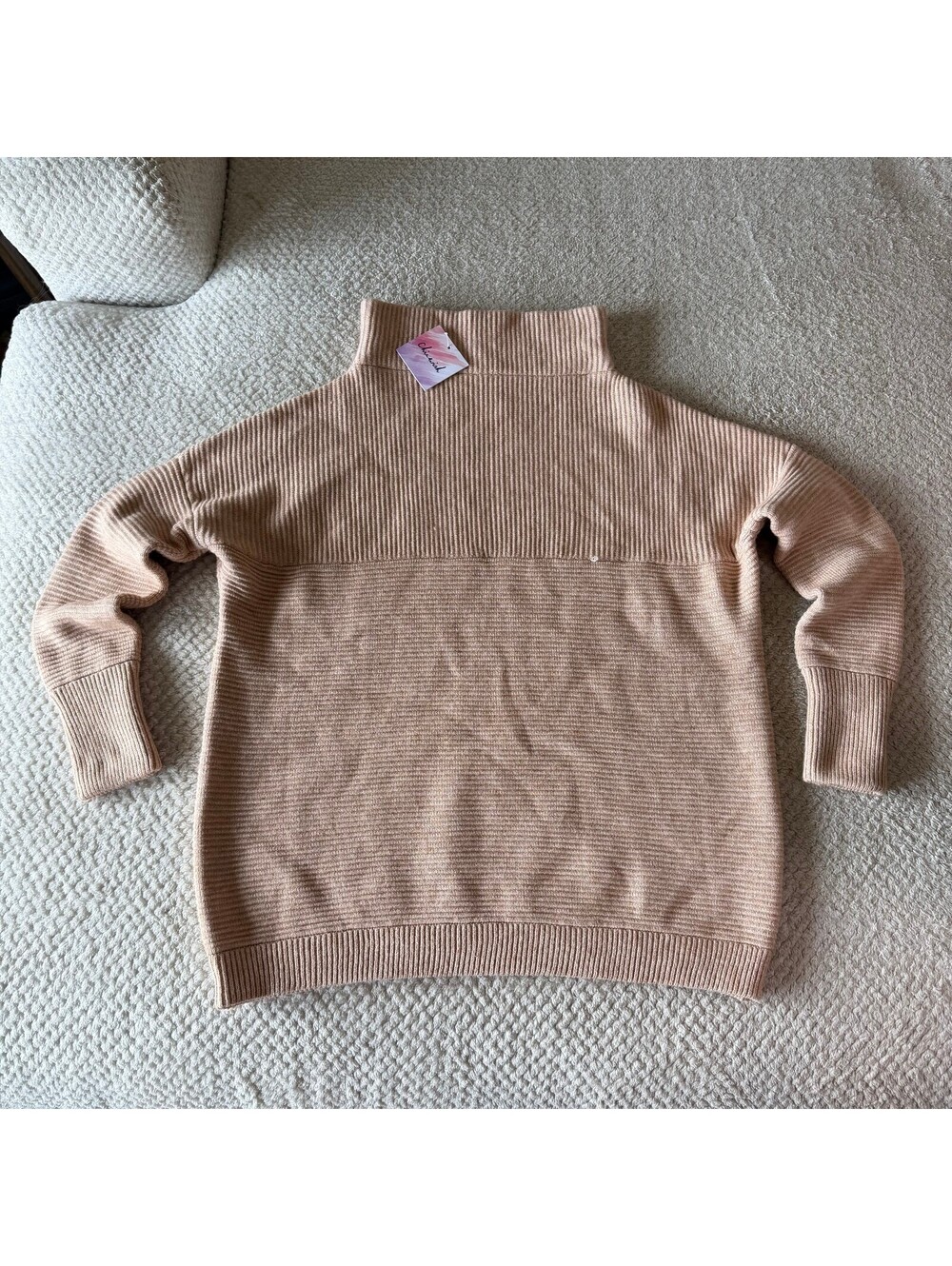 Chicwish NWT Ribbed Mock Neck Sweater Slouchy Oversized Tunic Knit Tan Beige